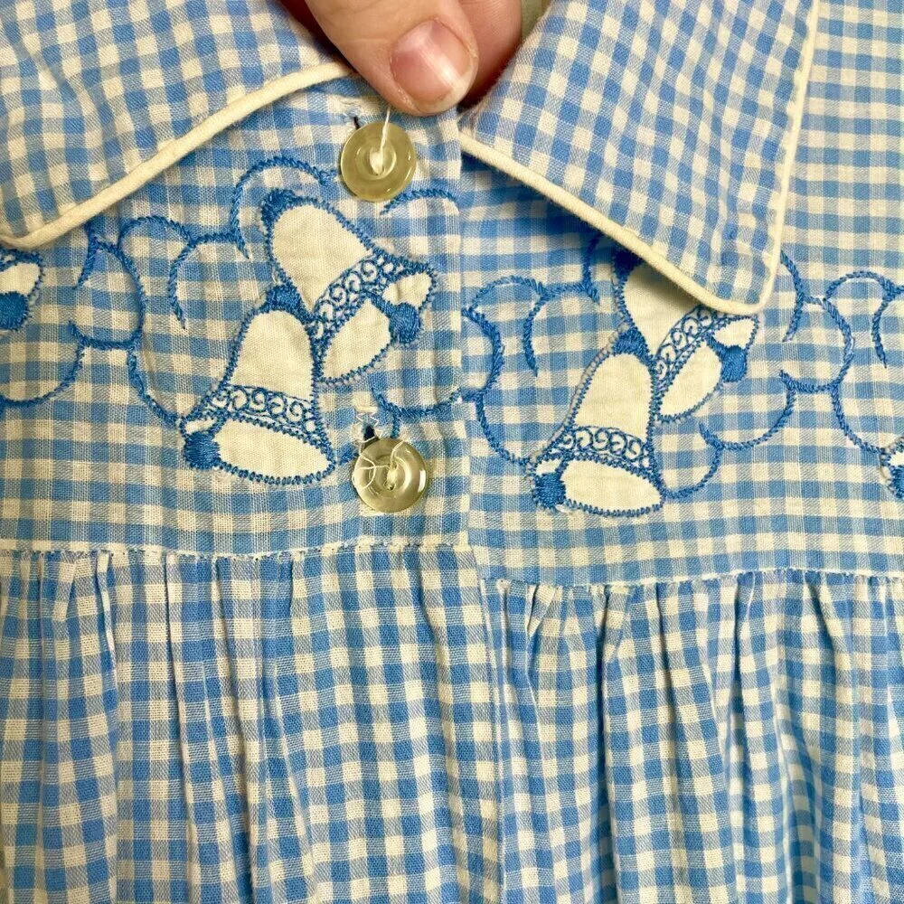Vintage Kids Kickaway Blue Gingham Pajama Night Dress Size: 12